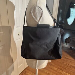 Vintage COACH "Mercer" Grey Nylon Twill Black Leather Shoulder Bag